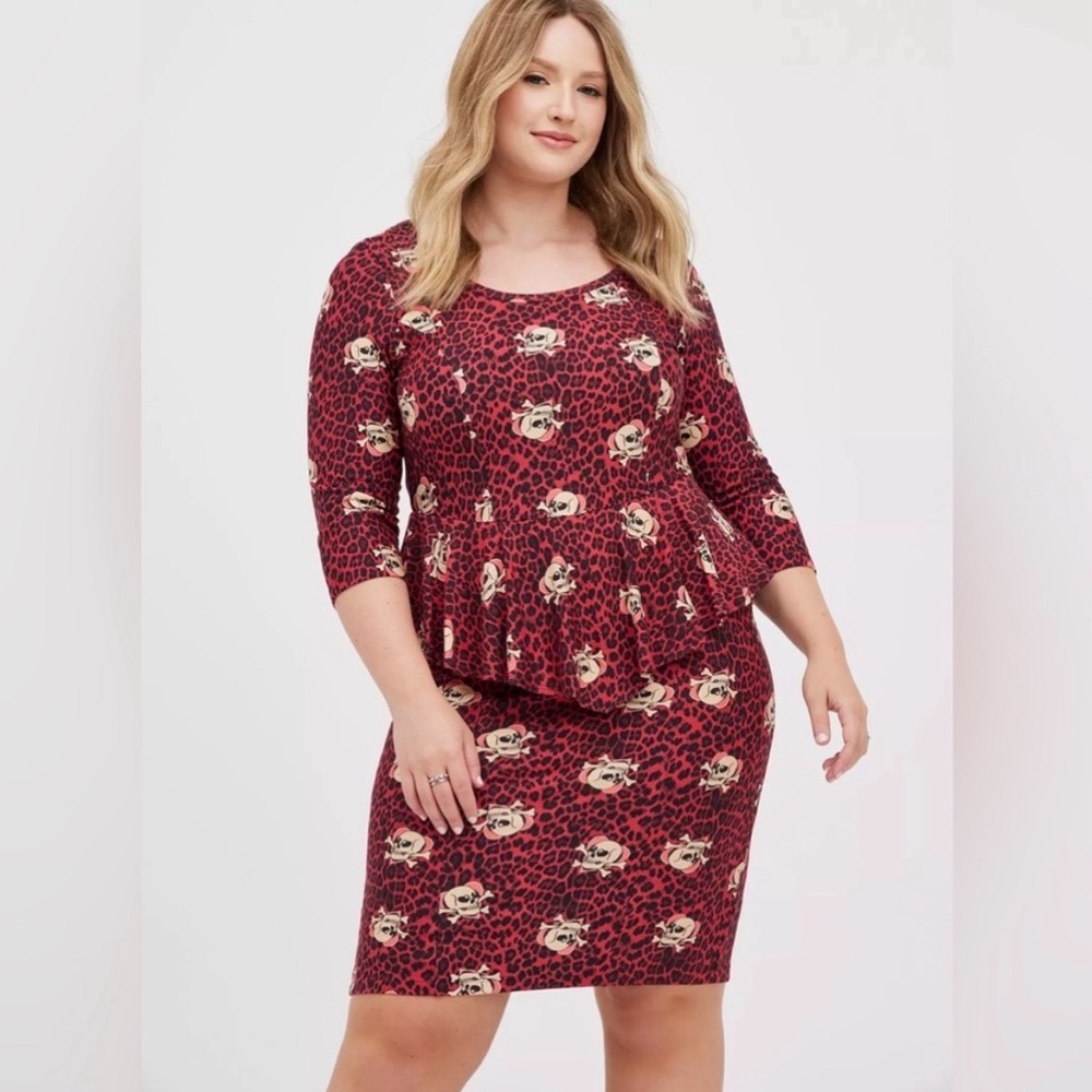 Torrid Red Leopard and Skull Print Peplum Dress